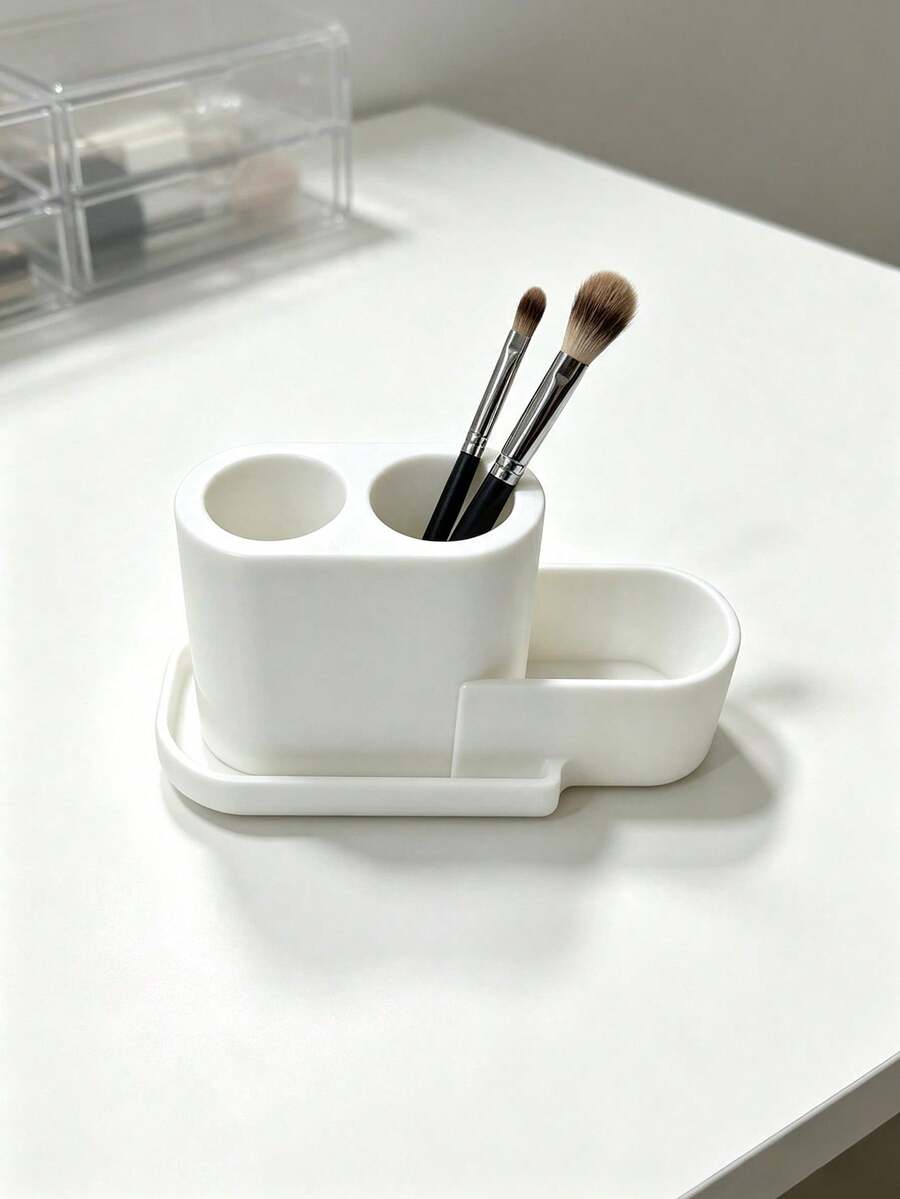 2-In-1 Wavy Makeup Brush Holder, Multifunctional Desktop Pen Holder With Compartments, Can Hold Eyebrow Pencils And Makeup Accessories, Macaron Multicolor, Highly Attractive Storage Decor For Vanity And Desk