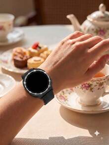 Loop 磁吸米蘭式錶帶 + 水鑽鑲嵌錶殼，相容 Galaxy Watch9/8 40mm 44mm，柔軟透氣貼身可調節金屬網狀錶帶，時尚奢華防震硬 PC 錶殼，相容 Galaxy Watch 女款休閒運動商務派對錶帶與錶殼套組，易佩戴，舒適耐用 - 米蘭錶帶+鑲鑽錶殼-黑色 - 查看 9