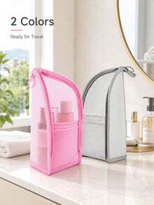 1 buah Tas Perlengkapan Mandi Jaring Portabel, Organizer Makeup Perjalanan Berdiri Kapasitas Besar, Desain Ritsleting Multi-Kompartemen untuk Penyimpanan Perlengkapan Mandi dan Kosmetik yang Terorganisir, Bahan Jaring Bernapas, Ringan dan Mudah Dibawa, Desain Berdiri Stabil untuk Mencegah Terguling, Ritsleting Halus, Akses Mudah ke Barang, Cocok untuk Penyimpanan di Kamar Mandi dan Perjalanan ke Pantai - MultiWarna - View 5