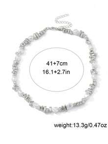 1pc Asymmetrical Faux Pearl CCB Necklace Choker, Suitable For Women's Daily Commute, Shopping, Dating, Great Gift For Girlfriends/Family/Friends - Silver - View 4