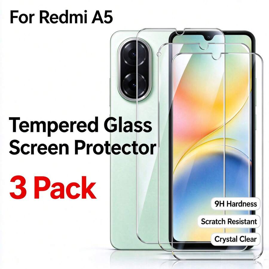 3 قطع واقي شاشة زجاج مقسى ل- REDMI A5/13C/14C/15C/ 17 4G/5G/ Note 17/ A7 PRO، خالي من الفقاعات، مقاوم للخدش، تغطية كاملة، عالي الدقة، واقي شاشة زجاج مقسى 9H - شفاف - مشاهدة 1