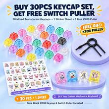 Mixed Transparent PC Keycap 30Pcs With DIY Sticker Sheet And KP08 2 In 1 Puller For MX Mechanical Keyboard Custom Build Gaming Office DIY Decoration Replacement Parts And Desktop Personalization - View 4