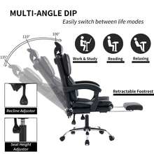 High Back Ergonomic Office Chair With Footrest, Adjustable Reclining PU Leather Computer Desk Chair With Headrest & Lumbar Support For Home Gaming Work - Black - View 7