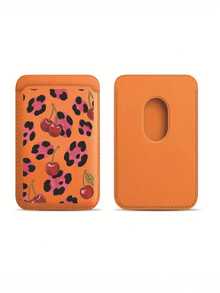 1pc Leopard Print Cherry Magnetic Card Holder, Multi-Color PU Leather Magnetic Card Sleeve, Bank Card ID Storage Magnetic Wallet, Strong Magnetic Adsorption To Phone Back, Suitable As Birthday Gift, Holiday Gift For Friends, Family, Couples, Yourself - Multicolor - View 2