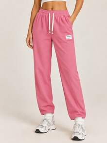 Women's Solid Color Corduroy Wide Leg Pants With Elastic Drawstring Waist - Pink - View 10