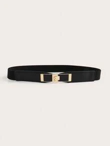 1pc Women Symmetrical Buckle Casual Elastic Belt For Dress Decoration Summer, School Fall, Autumn, Halloween - Black - View 10