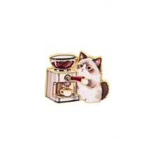 دبابيس قطة القهوة اللطيفة من المينا، بروش قطة الباريستا الكرتونية، دبابيس قطة معدنية للحقيبة والملابس والقبعة، هدية مجوهرات ممتعة لعشاق القطط والقهوة - متعدد الألوان - مشاهدة 16