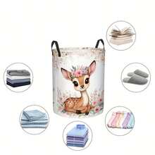 1PC Foldable Cute Floral Deer Print Storage Basket With Handles, Multifunctional Organizer For Clothes Sundries, Home Decor, Room Decor, Bedroom Decor - Multicolor - View 5