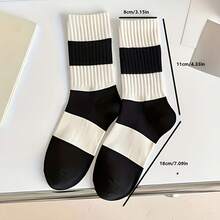 1/5/10/15Pairs Assorted Crew Socks, Black & White Tone With Star Print And Striped Designs, 5 Unique Styles, Ribbed Knit, Soft Breathable, Minimalist Preppy Style For Daily Wear And School Outfits Wholesale Random - Multicolor - View 5