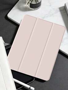 1件裝 壓克力三折軟觸感布面粉色平板保護殼，相容 iPad Mini6/7/Air/Air2/9.7/10.2/10.5/10.9 (Air4-Air8)/Pro 11/10th Gen/A16/Pro11 2024/12.9/Pro13 2024，純色平板保護套，壓克力背殼，三折支架，自動休眠/喚醒，內建筆槽，不含筆，部分機型附相機框 - 粉色 - 查看 5