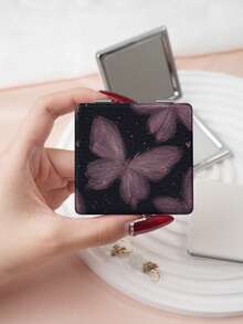 1PC Millennium Y2K Series Portable Vanity Mirror, Foldable Lightweight Ultra-Thin Convenient Hand Mirror, PU Leather, Suitable For Multiple Scenarios And All People, Foldable Small Square Mirror, Pocket Mirror, Cartoon Healing Butterfly Printed Pattern Design, Exquisite Handheld 180° Flip Cover Multi-Function Mini Mirror, Compact Mirror, Mirrors - Multicolor - View 6