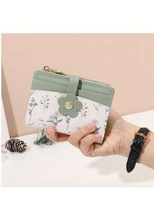 New Korean Style Fresh Ins Short Women's Wallet Student Cute Floral PU Leather Coin Purse Card Holder Zipper Coin Pouch - Green - View 7
