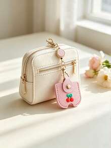Fresh Cherry Decor Portable Key Pouch, Top Grain Leather Texture Home Key Case, Unisex Anti-Loss Key Organizer Bag, With Retractable Hook For Easy Carrying, Compact And Exquisite Design, Easily Store Home Keys, Sturdy Metal Buckle Not Easily Detached, Cute And Sweet Style, Practical For Daily Use - Multicolor - View 4