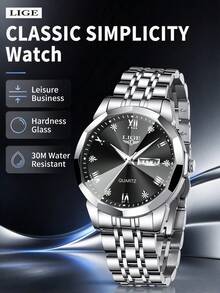 LIGE Fashion Casual Light Luxury Women's Watch Waterproof Luminous Quartz Watch Calendar Dial Watch - Silver - View 12