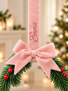 1pc Customized Embroidered Wreath Ribbon Hanging Ornament, Personalized Name Pendant With Bow And Berry Wreath Details, 5 Styles Available, Christmas Tree Home Decor, Ideal Holiday Gift For Family And Friends - Multicolor - View 6