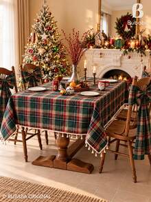 Bubaba Christmas Plaid Tassel Tablecloth, Green And Red Checkered Rectangular Tablecloth, Rustic Farmhouse Style Holiday Table Decor, Suitable For Christmas Party And Winter Home Decoration - Multicolor - View 5
