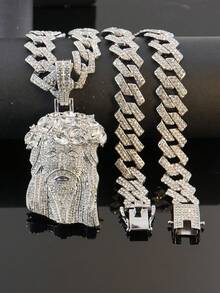 European And American Hip Hop Full Diamond Jesus Head Pendant Cuban Chain, Gold And Silver Dual Color Optional, Personalized Street Style Rhinestone Men's Rap Necklace - Jesus - View 17