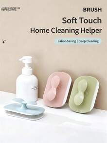 1/2pcs 2-In-1 Handheld Cleaning Brush With Squeegee, Multi-Function Household Scrubbing Sponge Brush, Suitable For Bathroom Bathtub, Glass Mirror, Kitchen Stove, Sink, Removes Stubborn Dirt, Ergonomic Handle - A - View 12