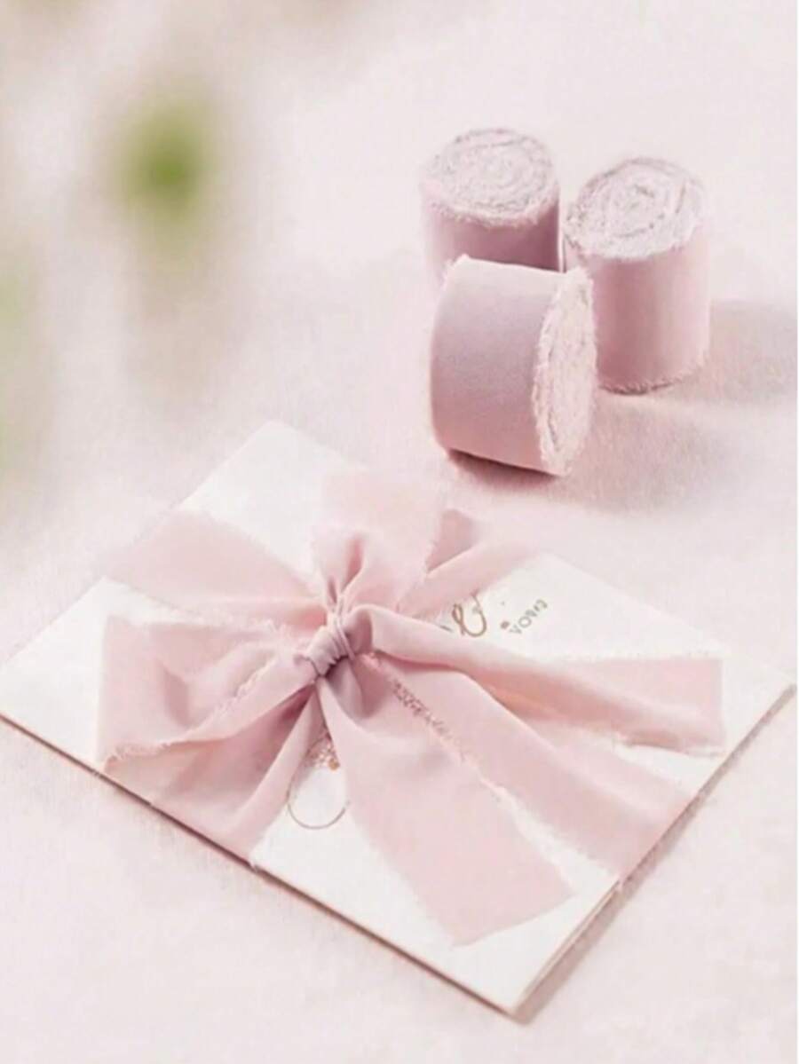 4 Rolls/1 Roll Pink Chiffon Ribbon, Soft Sheer Fabric Gift Wrapping Ribbon, Elegant Frayed Edge Design, Romantic Decorative Ribbon, Suitable For Gift Boxes, Wedding Invitations, Bouquet Wrapping, DIY Crafts, Party Decorations, And Christmas, Birthday, Valentine's Day, Halloween, Christmas And Other Holiday Handmade Wrapping Materials - Multiple Styles - View 1