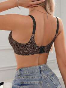 Leopard Print Seamless Push-Up Bra With Side Support For Women, Comfortable Casual Wear - Coffee Brown - View 3