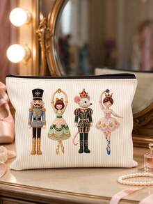 2D Nutcracker Theme Corduroy Makeup Bag, Includes Christmas Ballet And Other Elements, Holiday Gift Bag, Toiletry Bag, Multi-Functional Bag, Suitable For Commuting, Christmas Gift (2D Printed Pattern) - Multicolor - View 1