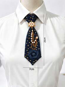 1pc Women's Denim Floral Cute Star Lace Personalized Fashion Small Tie, Suitable For Daily Office And Party - Multicolor - View 3