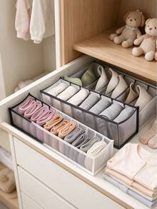 Transparent Mesh Divided Storage Box, Underwear & Socks Organizer, Closet Drawer Organizer, Home Bedroom Storage Solution - Multicolor - View 3