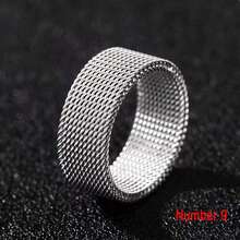 1pc Stainless Steel Flexible Mesh Ring, Personalized Braided Adjustable Finger Ring, Versatile Couple Ring, Silver Wide Plain Band Ring - Silver - View 11