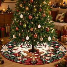 1pc Gingerbread Man & Santa Claus Pattern Christmas Tree Skirt, Elegant Color Holiday Decor, 5 Sizes, Unisex Holiday Gift, Suitable For Home And Party Christmas Home Decoration - Gingerbread Man Santa Claus - View 2