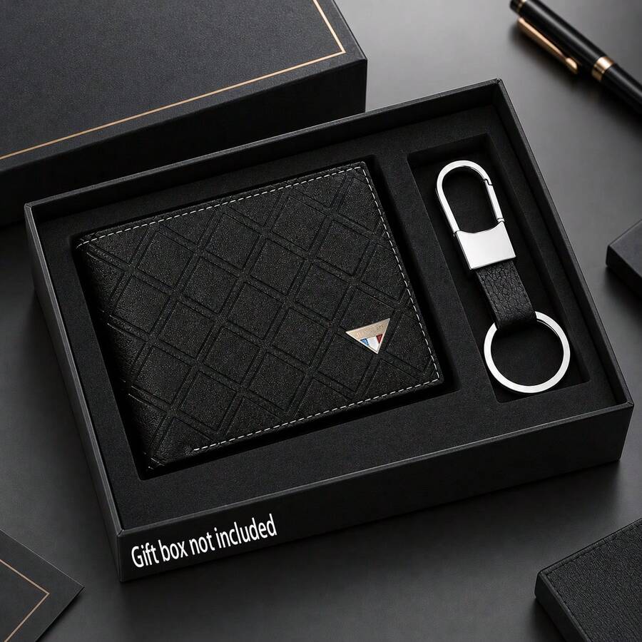 Classic Men's Wallet & Keychain Gift Set, Business Card Holder Wallet, Elegant Everyday Carry, Birthday Christmas Father's Day Gift - Black - View 1