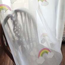 1pc Cute Rainbow Cloud Embroidered Sheer Curtain, Light Filtering, Fashionable, High-End Soft Drape, Multi-Functional Top Hooks, Suitable For Living Room, Bedroom, Balcony, Girls Room, Bay Window, Entryway Partition Decoration - White - View 7