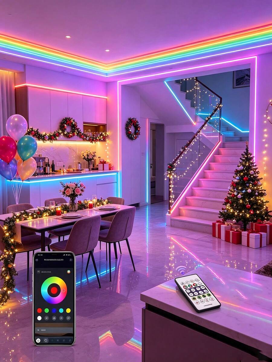 RGBIC LED Light Strip, Optional 39.37 In/196.85 In - Smart LED Bedroom Light, App/Remote Control, Color Changing Music Sync, Gaming Light Neon Strip For Bedroom, Indoor And Outdoor Decoration - Multicolor - View 1