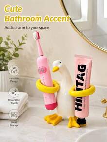 1pc Charming "Hug Duck" Ceramic Toothbrush Holder, Both Toothbrush Storage Rack And Bathroom Countertop Organizer; Its Unique Duck Design Combines Fashion And Functionality, Making It A Versatile And Elegant Accessory For Your Bathroom Vanity. - Multicolor - View 8