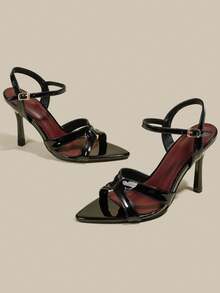 ManLuZi Women's Black Thin High Heel Open Toe Dress Office Summer Ankle Strap Sandals - Black - View 3
