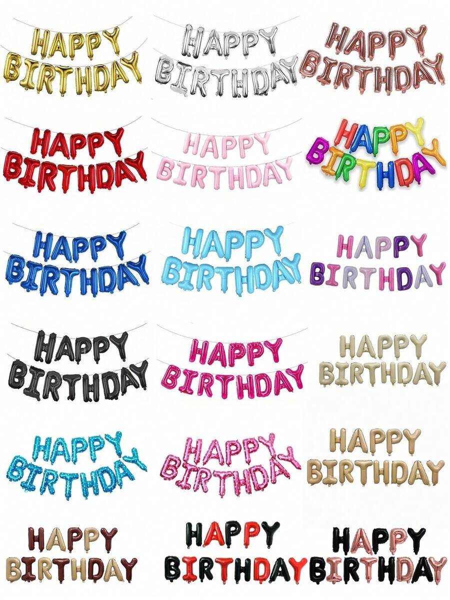 13pc/1set 16 Inch Happy Birthday Aluminum Foil Banner Balloons, Multiple Colors Available Reusable Party Balloons, Suitable For Birthday Party Anniversary Decoration - Multi-color - View 1