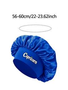 Men 12 Zodiac Signs Satin Hair Bonnet, Horoscope Letter Print Sleep Cap, Wide Elastic Band Silky Night Cap, Soft Satin Headwear For Hair Protection - Blue - View 2
