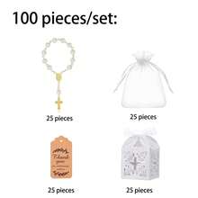 20pcs Baptism Party Favors Mini Rose Rosary With Faux Pearl And Organza Bag, Suitable For Baptism, Wedding, First Communion Party Favors - Multicolor - View 14