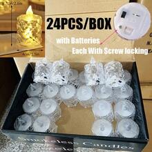 24/12/3pcs Battery Operated Diamond Pattern Flameless LED Tealight Candles, Warm Light Electronic Christmas Decor Candle Lights, Christmas LED Candles,Electronic Fake Candles, Winter Wedding Party Table Home Decor Crystal Candle Light - Diamond Surface-m - View 13