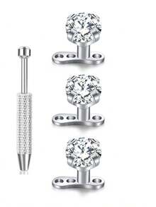 14G Dermal Set(With Tool):Anchor Tops &Base Hypoallergenic 316L Stainless Steel Dainty CZ Body Piercings Studs Punk Personalized Jewel Daily Gifts - Silver - View 16