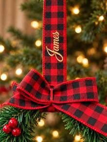 1pc Customized Embroidered Wreath Ribbon Hanging Ornament, Personalized Name Pendant With Bow And Berry Wreath Details, 5 Styles Available, Christmas Tree Home Decor, Ideal Holiday Gift For Family And Friends - Multicolor - View 4