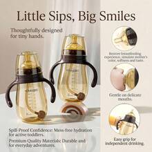 Gelas Sedotan PPSU, Gelas Minum Anti Kolik dengan Sedotan dan Pegangan untuk Bayi dan Balita, -300ML - Coffee Brown - View 6