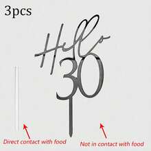 1pc/3pcs/5pcs Black Acrylic "Hello" Age 18/30/40/50/60 Personalized Birthday Cake Topper, Suitable For Birthday Party Cake Decoration - Multicolor - View 17