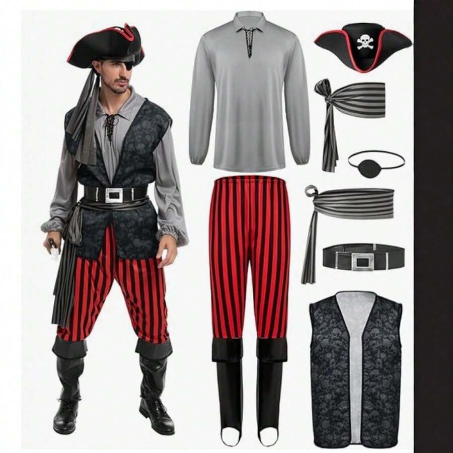 2026 Halloween Men's Medieval Adult Pirate Role Playing Costume Set - Adult Pirate B - View 1
