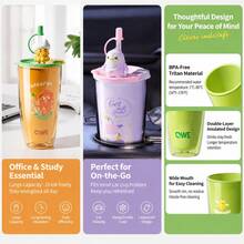 QWE AS材質吸管水杯600ML卡通立體公仔吸管蓋隨行奶茶杯 - 紫羅蘭色 - 查看 7