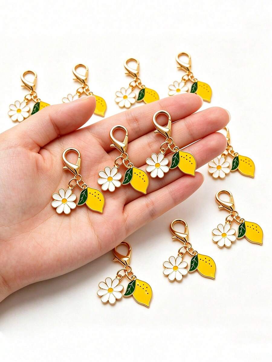 10/20/50pcs Gantungan Kunci Bunga Lemon Liontin Paduan Logam Bentuk Tetesan Minyak Buah Hiasan DIY Dekorasi Tas dan Kunci - jeruk nipis - View 1