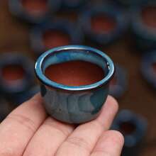 1pc Ceramic Chinese Bonsai Flower Pot Small Planter, Dark Blue Glazed - A - View 7