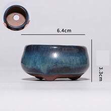 1pc Ceramic Chinese Bonsai Flower Pot Small Planter, Dark Blue Glazed - A - View 13
