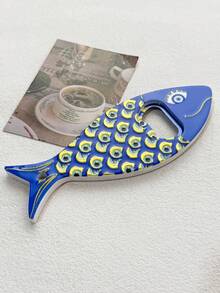 Ins Style Fashion Large Fish-Shaped Evil Eye Pattern Gold Foil Embossed Dual-Use Bottle Opener Refrigerator Magnet, Suitable For Home Decor, Daily Use And Holiday Gifts - Fish-shaped - View 11