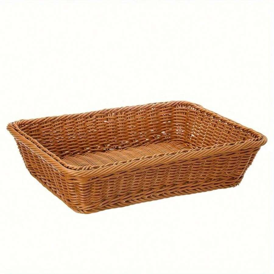 Cesto Organizador Retangular Textura Trançada Porta Frutas Pão Decoração Cozinha Sala - Laranja - Visão 1