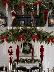 12pcs Set - 6 Inch Burgundy Velvet Christmas Ornaments And Christmas Balls, Shatterproof Surface Design, Suitable For Weddings, Holiday Parties And Christmas Tree Decoration, Suitable For Indoor And Outdoor Decor. - Wine Red - View 9